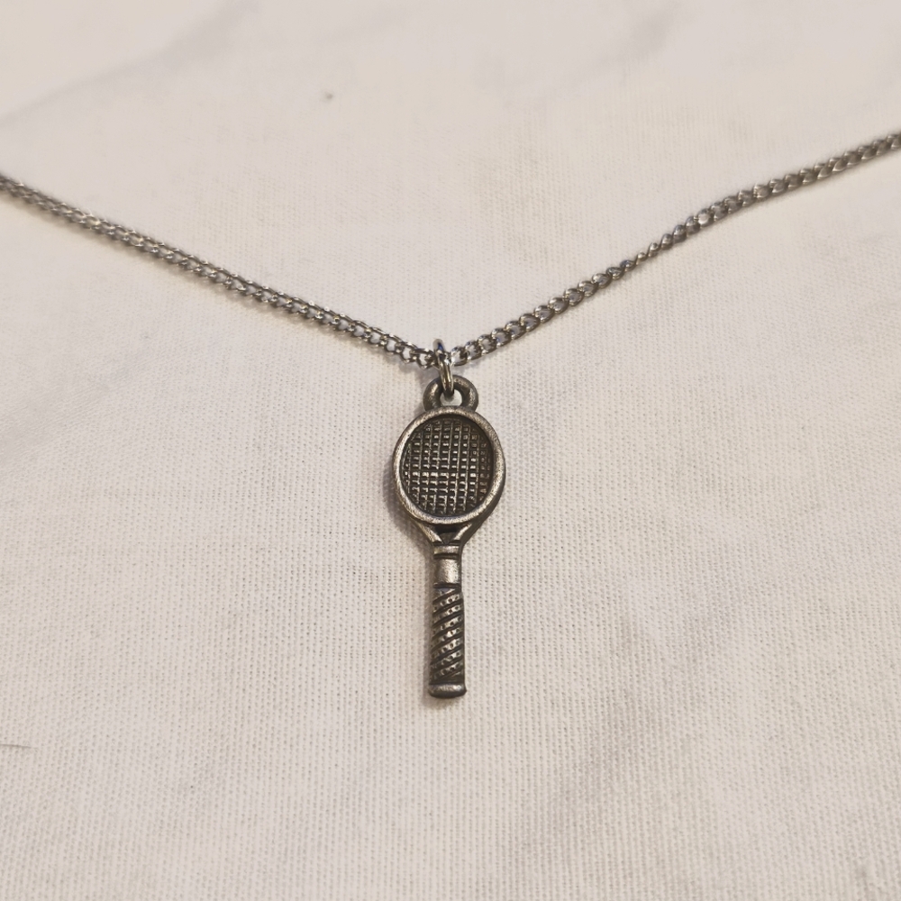 Ms Dee Miniature Silver Toned Tennis Racket Pendant Necklace 16 Inches